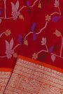Venkatagiri Silk Red Saree With Leaf Jaal And Bird Motifs Body