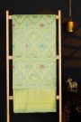 Venkatagiri Silk Mint Green Saree With Florals And Peacocks Border