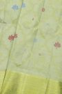Venkatagiri Silk Mint Green Saree With Florals And Peacocks Border