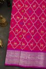 Venkatagiri Silk Hot Pink Saree With Floral Jaal And Deer Buttis Body