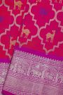 Venkatagiri Silk Hot Pink Saree With Floral Jaal And Deer Buttis Body