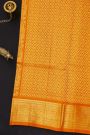 Venkatagiri Silk Orange Saree With All Over Floral Buttis And Animal Weave Body