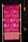 Venkatagiri Silk Rani Pink Saree With Floral And Leaf Jaal Jamdani Body