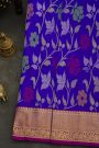 Venkatagiri Silk Royal Blue Saree With Florals And Leaves Body