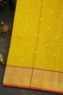 Venkatagiri Silk Yellow Saree With Zari Checks And Peacock Buttis Body