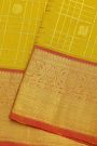 Venkatagiri Silk Yellow Saree With Zari Checks And Peacock Buttis Body