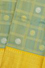 Venkatagiri Silk Sea Green Saree With Zari Checks And Floral Buttis Body