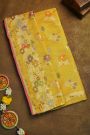 Banarasi Silk Yellow Saree With Meenakari Florals And Leaves Border