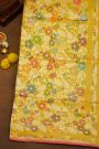 Banarasi Silk Yellow Saree With Meenakari Florals And Leaves Border