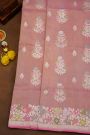 Banarasi Silk Onion Pink Saree With Meenakari Florals And Leaves Border