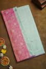 Banarasi Silk Sky Blue Saree With Florals And Leaves Border