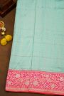 Banarasi Silk Sky Blue Saree With Florals And Leaves Border