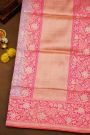 Banarasi Silk Sky Blue Saree With Florals And Leaves Border