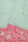 Banarasi Silk Sky Blue Saree With Florals And Leaves Border