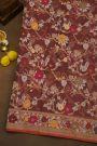 Fancy Organza Rust Brown Saree With Florals And Leaves Jaal Border