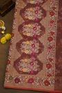 Fancy Organza Rust Brown Saree With Florals And Leaves Jaal Border