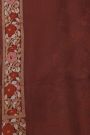 Fancy Organza Rust Brown Saree With Florals And Leaves Jaal Border