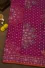 Fancy Organza Rani Pink Saree With Floral And Leaves Border