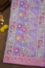 Fancy Organza Lavender Saree With Florals And Leaves Border