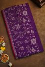 Fancy Organza Violet Saree With Florals And Leaves Border
