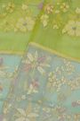 Fancy Organza Lime Green Saree With Florals And Leaves Body