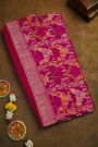 Banarasi Kadwa Silk Rani Pink Saree With Florals And Leaves In Meenakari Body
