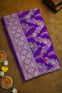 Banarasi Silk Purple Saree With Florals And Leaves In Meenakari Body