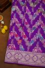 Banarasi Silk Purple Saree With Florals And Leaves In Meenakari Body