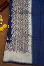 Banarasi Silk Navy Blue Saree With Cross Lines And Birds Border
