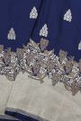 Banarasi Silk Navy Blue Saree With Cross Lines And Birds Border