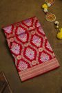 Banarasi Silk Red Saree With Florals And Leaves In Meenakari Body