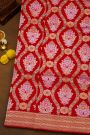 Banarasi Silk Red Saree With Florals And Leaves In Meenakari Body
