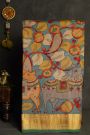 Kalamkari Silk Turquoise Blue Saree With Peacocks And Paisleys Border