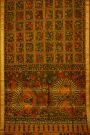 Kalamkari Silk Orange Saree With Cross Lines In Zari Border