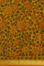Kalamkari Silk Orange Saree With Cross Lines In Zari Border