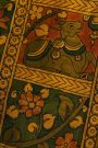 Kalamkari Silk Orange Saree With Cross Lines In Zari Border