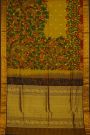 Kalamkari Silk Yellow Saree With Peacocks And Paisley In Box Border