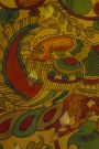 Kalamkari Silk Yellow Saree With Peacocks And Paisley In Box Border
