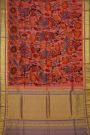 Kalamkari Silk Peach Pink Saree With Peacocks And Yalis Border