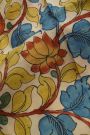 Hand Painted Kalamkari Silk Off White Saree With Zari Lines Border