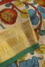 Hand Painted Kalamkari Silk Off White Saree With Zari Lines Border