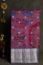 Kalamkari Silk Magenta Saree With Peacocks And Florals Border