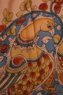 Hand Painted Kalamkari Silk Cream Saree With Florals And Birds Border