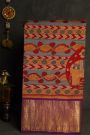 Kalamkari Silk Slate Grey Saree With Elephants And Florals Border
