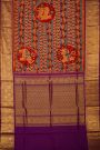 Kalamkari Silk Slate Grey Saree With Elephants And Florals Border