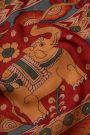Kalamkari Silk Slate Grey Saree With Elephants And Florals Border