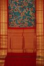 Kalamkari Silk Sky Blue Saree With Peacocks In Zari Lines Border