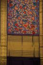 Kalamkari Silk Sky Blue Saree With Peacocks And Florals Border