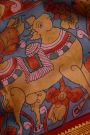 Kalamkari Silk Baby Pink Saree With Peacocks In Zari Lines Border