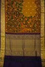 Kalamkari Silk Mehendi Green Saree With Elephants And Florals Border